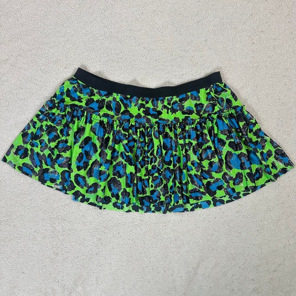 Cute Scene Shimmery Green and Blue Leopard Print Ruffle Skirt